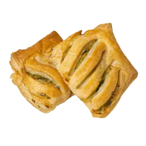 A pastry with omelette and spinach