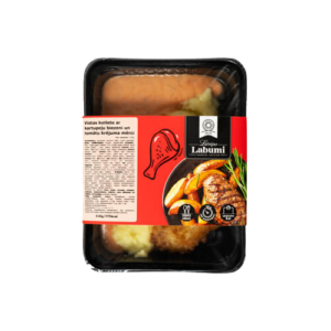 Vistas kotlete ar kartupeļu biezeni un tomātu krējuma mērci