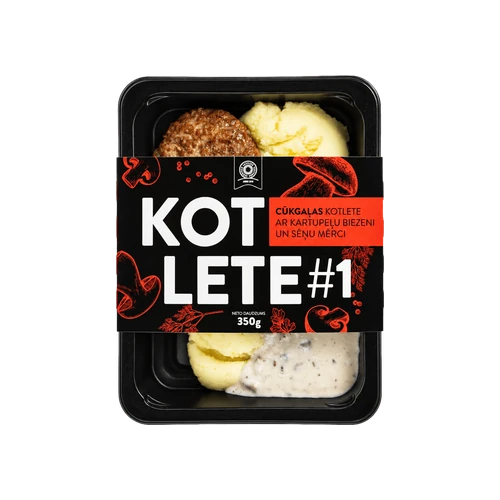 Cūkgaļas kotlete ar kartupeļu biezeni un sēņu mērci 350 g iepakojumā